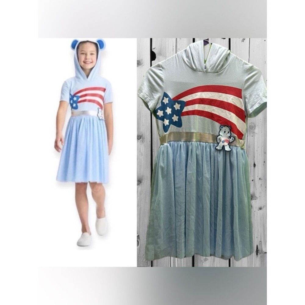 Care Bears Blue Bear Flag Girls  Dress  with Hoodie XL (14)